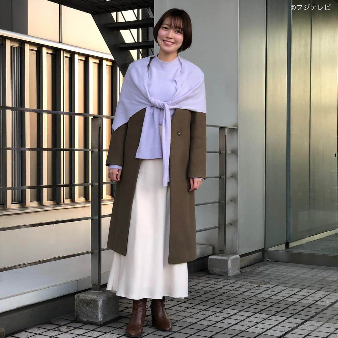 フジテレビ「めざましテレビ」さんのインスタグラム写真 - (フジテレビ「めざましテレビ」Instagram)「1月25日（月） ・ ファッション雑誌CanCamとコラボした お天気コーナー「きょう何着て行く？」 阿部華也子の毎日のコーデを紹介♪ ・ 【きょうのコーデ】 コート→#LAGUNAMOON 2万5000円 ニット（ショール付き）→#SNIDEL 1万1200円 スカート→#LAGUNAMOON 1万4000円 靴→#ダイアナ　2万1000円 ピアス→#AMERICANHOLIC 1546円 ・ 【コーデのポイント】　 ニットとセットになったショールをコートの上から 巻いていつものスタイルを新鮮にアレンジ🧥🧣 お手持ちのゆるニットを使っても出来るテクニックなので ぜひチャレンジしてみてください💁🏻‍♀️ 重心がアップしてスタイルアップ効果も狙えます💃🏻✨ ・ #めざましテレビ #きょう何着て行く？ #阿部華也子 #今日のコーデ#コーデ #CanCam #今日のファッション#ootd #きょう何着て行く？は月〜金朝6時22分ごろ放送！」1月25日 19時31分 - mezamashi.tv