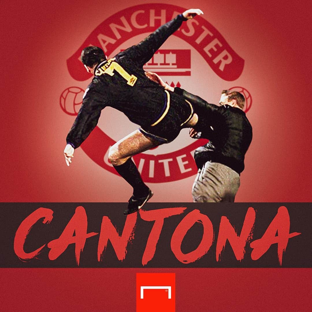 のインスタグラム：「. \\ 👿 26年前の今日、1995年1月25日 📅 // マンチェスター・Uに所属していた #カントナ が、クリスタル・パレス戦で観客にカンフーキックを見舞う。 . #soccer #football #onthisday #premierleague #manchesterunited #ericcantona #cantona #サッカー #フットボール #⚽️」