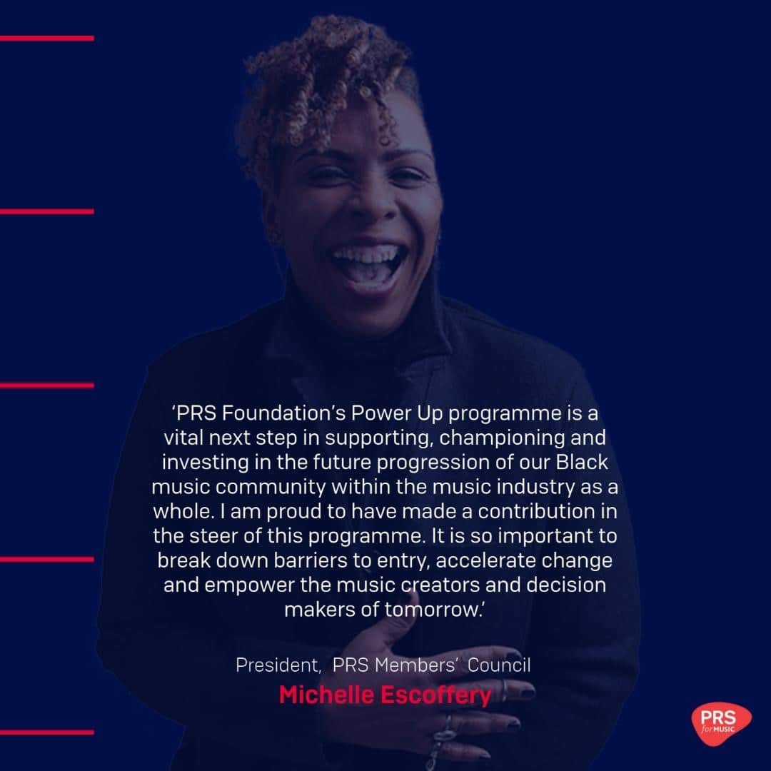 PRS for Musicのインスタグラム：「President of the PRS Members' Council @michelleescoffery on what @PRSFoundation's new Power Up programme means for Black music creators.  #PowerUpMusic #TimeToPowerUp LINK IN BIO」