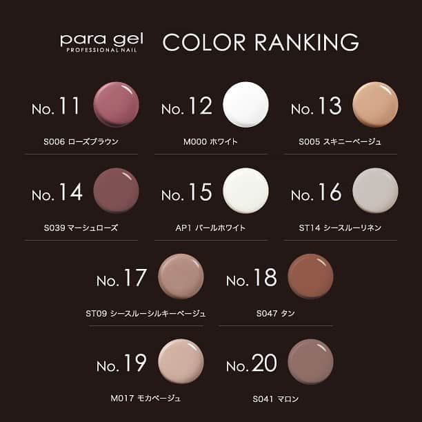 paragel さんのインスタグラム写真 - (paragel Instagram)「. 2020 ALL #paragel #COLORRANKING . #paragel #gelnails #nailart #ネイルアート #パラジェル #ノンサンディング #ジェルネイル #nailselect #ネイルセレクト#nail #ネイル #人気色 #カラージェル」1月25日 19時57分 - paragelnail