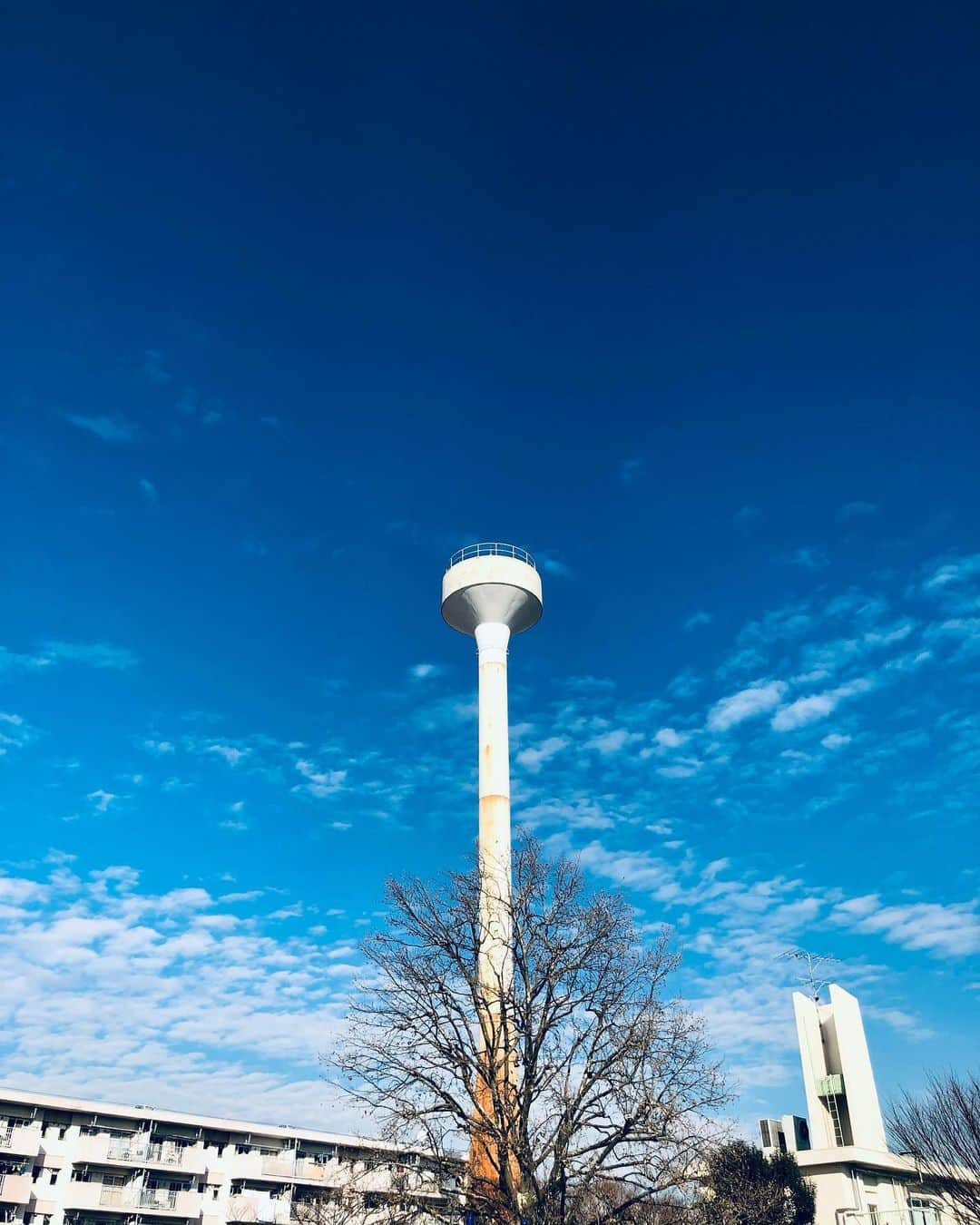 ホリエアツシさんのインスタグラム写真 - (ホリエアツシInstagram)「青すぎる空 #給水塔 #団地」1月25日 20時06分 - a.horie