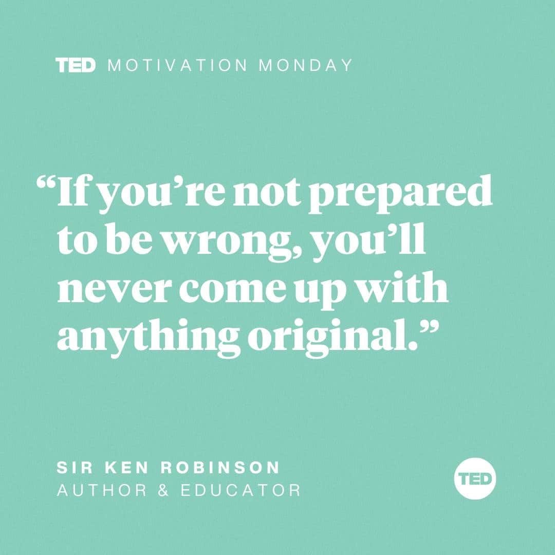 TED Talksのインスタグラム：「Do you let the fear of a coming up short stop you from even trying at all? ⁠ "We stigmatize mistakes," says the late Sir Ken Robinson. "We run our companies like this ... and we’re now running national education systems where mistakes are the worst thing you can make. And the result is that we are educating people out of their creative capacities." In his classic TED Talk, the creativity expert, educator and author explains how traditional education systems limit students from exploring the full breadth of their skills and abilities, especially their creativity. Visit the link in our bio to learn more about how we could transform our education systems for the better — and to see why this is our most-viewed talk in TED history (with almost 70 million views!). #MondayMotivation」
