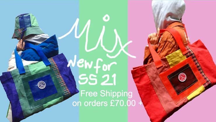 バーンストックスピアーズのインスタグラム：「New in! MIX.  A glorious mash-up of colour, pattern and texture. Hats and bags made from shower-proof, heavy duty cotton canvas, mesh fabric and utility check tartan.  Made to order in our East London studio.  To see the full collection click on the link in the bio.」