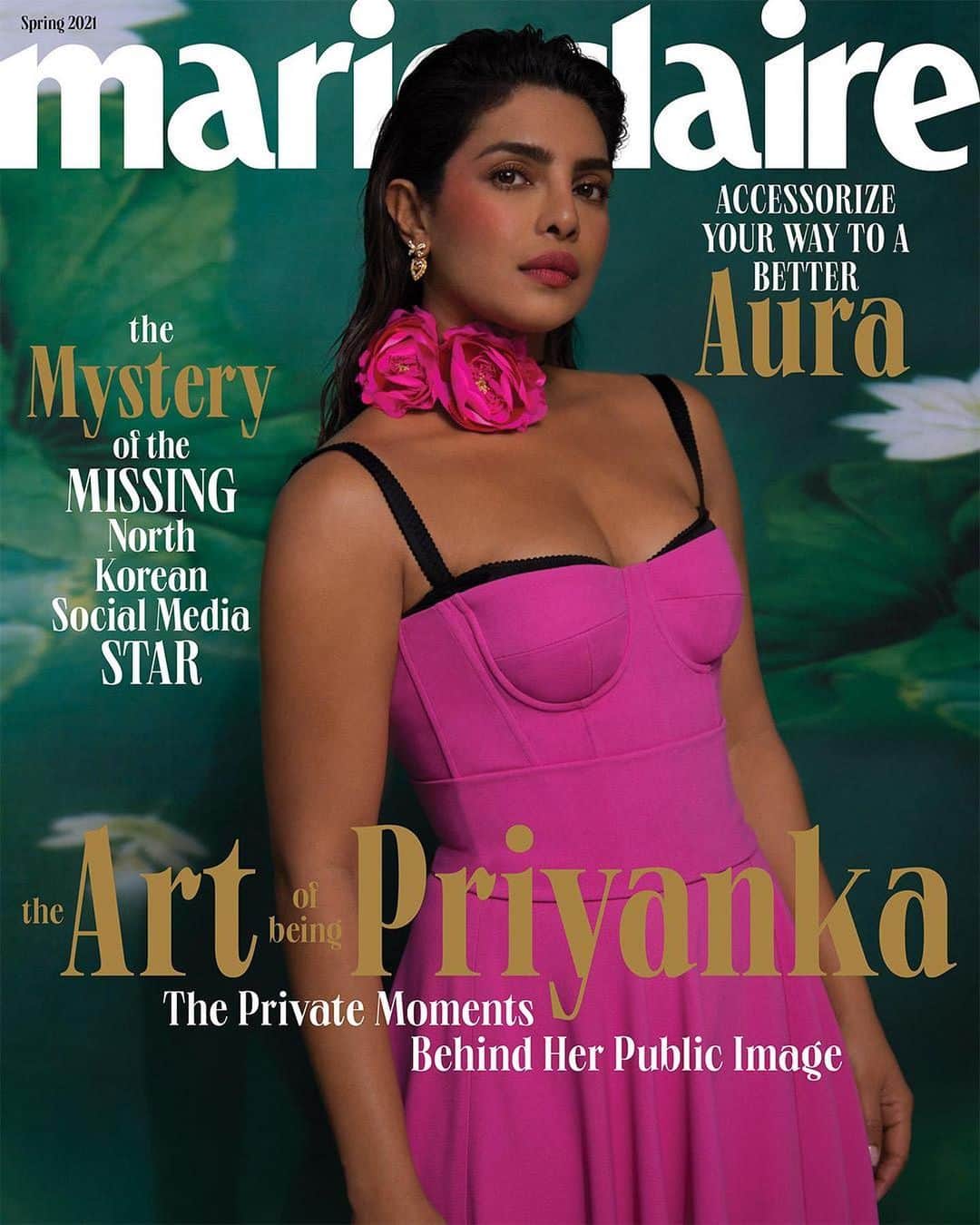 プリヤンカー・チョープラーのインスタグラム：「Marie Claire, Spring 2021 💜   Editor-in-chief: @sallyholmes Entertainment Director: @maxwelllosgar Interview: @priyarao Photos: @ruthossaistudio Stylist: @joannaschlenzka Hair: @issacvpoleon Makeup: @ninninummela Manicure: @nailsbymh Set design: @joannabgoodman Production: @lucywatsonproductions」