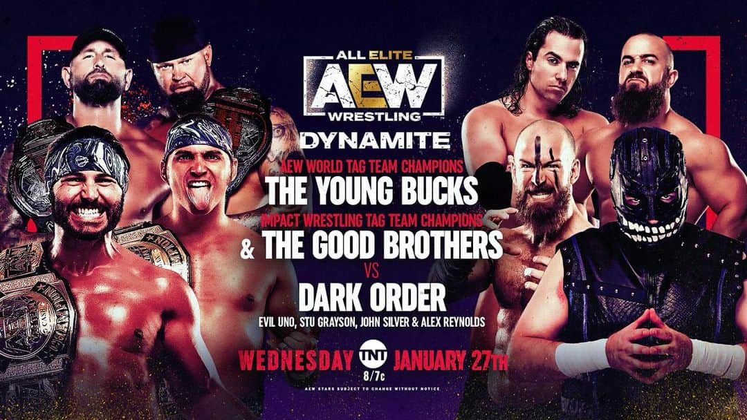 ニック・ジャクソンのインスタグラム：「Main event this week on Dynamite. Haven’t teamed with the Good Brothers in over 5 years. Let’s see if the chemistry is still there! This is gonna be fun! Tune in to TNT this Wednesday. #BulletClubOG’s #EfTama #ReasonWhyBulletClubWasOver #NoRespect #ThisIsNotAStoryLine」
