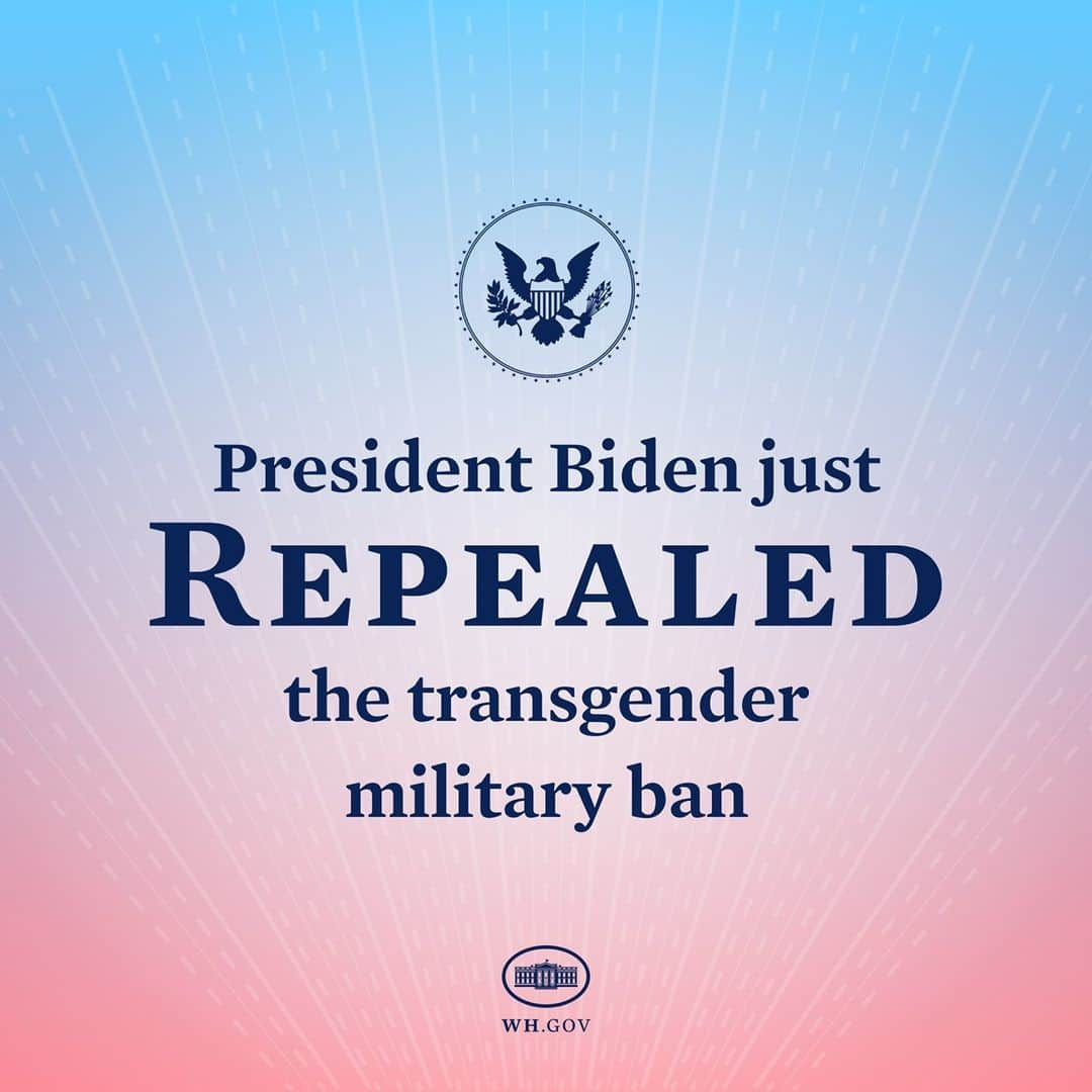 The White Houseさんのインスタグラム写真 - (The White HouseInstagram)「President Biden fulfilled another crucial pledge, repealing the transgender military ban to ensure everyone who’s qualified to serve in the military can do so openly and free from discrimination.」1月26日 2時35分 - whitehouse