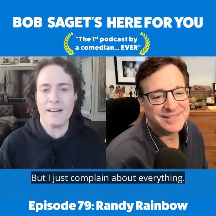 ボブ・サゲットのインスタグラム：「Loved talking so much with the wonderfully talented & honest @randyrainbow in TODAY’S NEW Podcast Episode Titled:  “Randy Rainbow and Bob Discuss the Cathartic and Healing Nature of Musical Comedy.”  Subscribe & Listen at: apple.co/bobsaget   @ApplePodcasts @itunes @applemusic @apple @studio71us @studio71uk @studio71it @studio71fr #comedypodcast」
