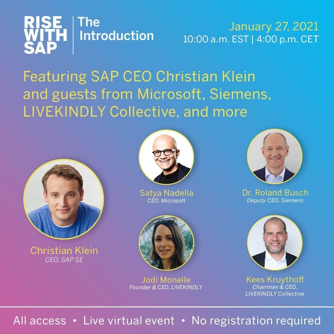 SAPのインスタグラム：「Joining the stage at #RISEwithSAP – Microsoft, Siemens, LIVEKINDLY Collective, and more. ➡️ sap.com/rise-with-sap」