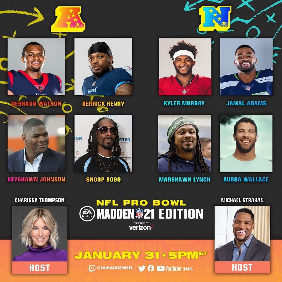 NFLさんのインスタグラム写真 - (NFLInstagram)「NFL stars & celebs battle it out on the virtual gridiron 🎮  The #ProBowl: Madden NFL 21 Edition presented by @verizon kicks off this Sunday (1/31) at 5PM ET」1月26日 5時00分 - nfl
