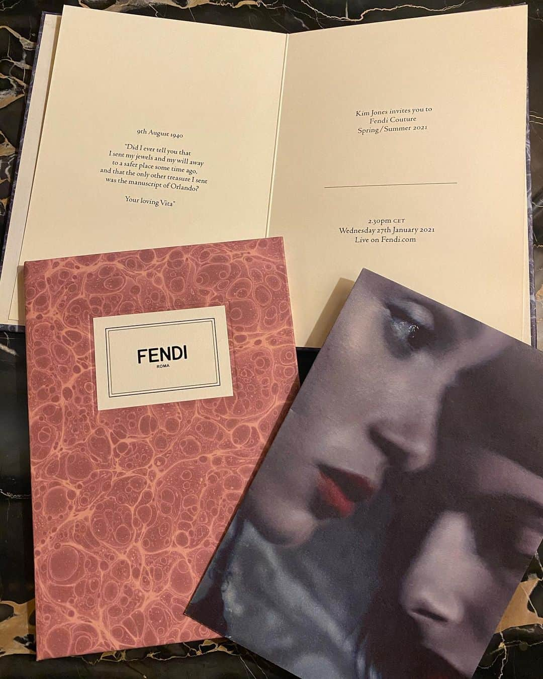 キム・ジョーンズのインスタグラム：「@fendi haute couture Wednesday 27 th January 2.30 pm Paris time   Did I ever tell you that I sent my jewels and my will away to a safer place some time ago, and that the only other treasure I sent was the manuscript of Orlando? Your loving Vita」