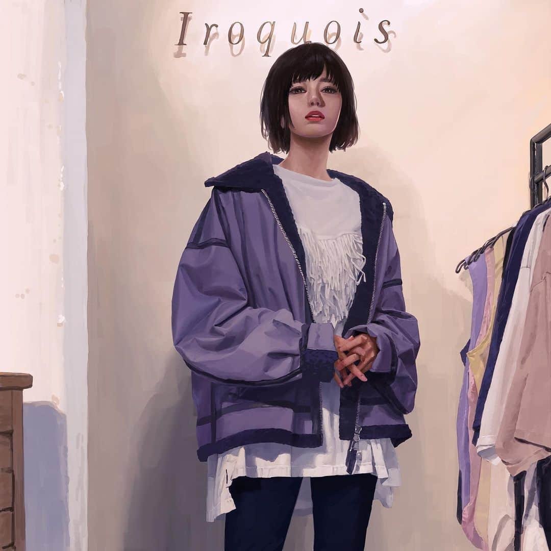 時田麻衣のインスタグラム：「iroquois 2021 SPRING&SUMMER Romantic Tonight  シルエットが最高にいい💜  #iroquois #iroquois_head_shop #fashion #2021ss #80年代 #イロコイ #春夏 #ジャケット #時田麻衣」