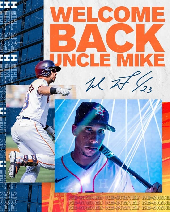 ヒューストン・アストロズのインスタグラム：「He’s back!!!!   Michael Brantley has agreed to a 2-year deal, confirmed today by GM James Click.」