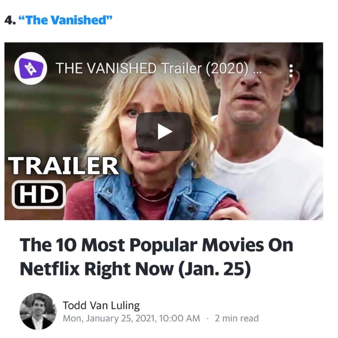 ピーター・ファシネリのインスタグラム：「So happy #TheVanished is Still Top Ten on the @Netflix movie chart this week. 🙏 for watching. If you haven’t seen it yet, watch it now! ❤️🎉」