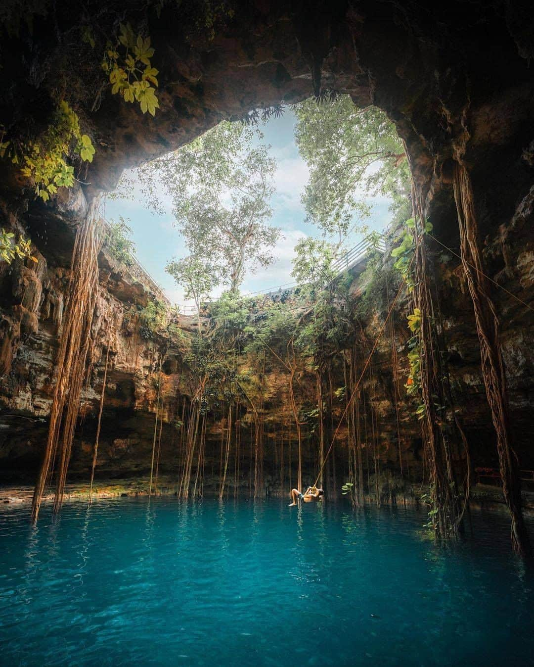 Discover Earthさんのインスタグラム写真 - (Discover EarthInstagram)「Would you jump ?  The Yucatan Pennisula is known to have the world’s largest number of underwater sinkholes, or cenotes. Once revered as sacred by ancient Mayans, they now draw travelers, explorers, and adventurers alike. Formed when limestone is gradually eroded over hundreds of years, cenotes are an excellent place to swim, snorkel, or dive.   🇲🇽 #discoverMexico with @nashhagen  . . .  ​#cdm  #mextagram ​#mexicocity  #mexico_maravilloso  #colombia  #mexigers ​#cancun  #ig_mexico  #vive_mexico ​#panama  #igersmexico  #wu_mexico  #loves_mexico  #pasionxmexico  #ecuador ​#guadalajar  #venezuela  #mexicolors  #mexico ​#tulum  .」1月27日 1時00分 - discoverearth