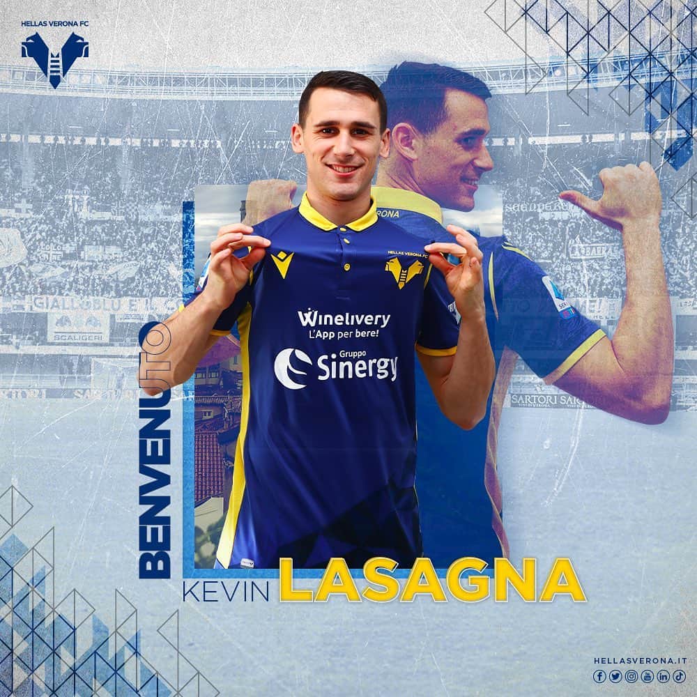エラス・ヴェローナFCのインスタグラム：「BENVENUTO A VERONA KEVIN! 🔵🟡  #Lasagna è un nuovo attaccante gialloblù 💪  #HVFC #BenvenutoKevin」