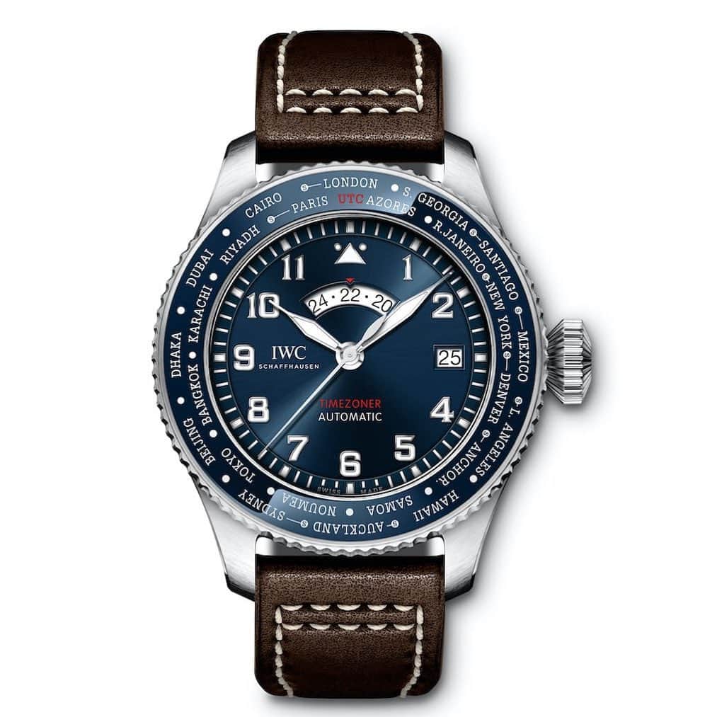 WATCHMANIAのインスタグラム：「@iwcwatches presents the patented Timezoner function in the design code of its “Le Petit Prince” special editions. The Pilot’s Watch Timezoner Edition “Le Petit Prince” is limited to 1500 pieces and features a blue dial and city ring made of blue ceramic. Details and pricing on the web site. Link in bio.」