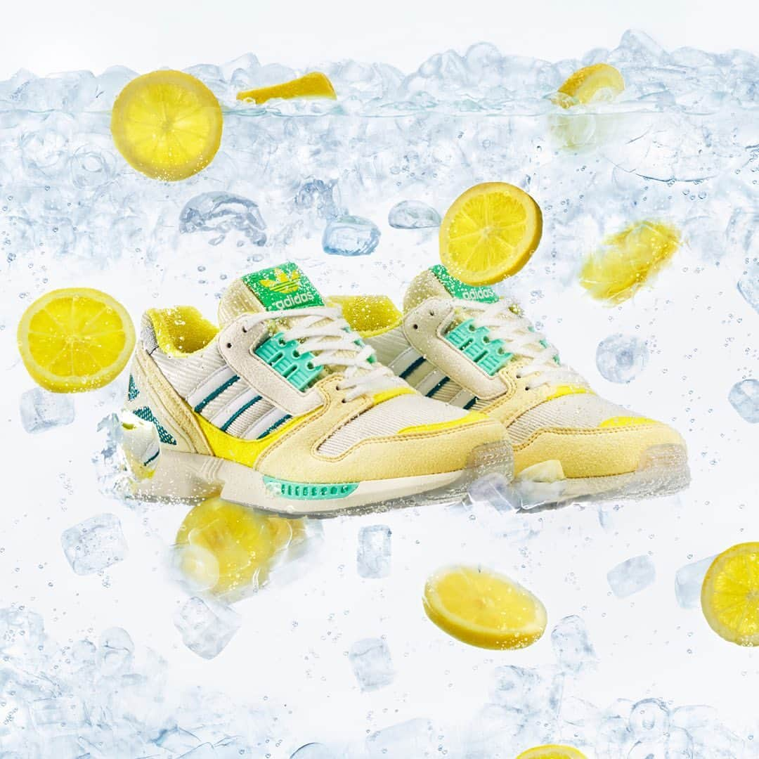 adidas Originalsさんのインスタグラム写真 - (adidas OriginalsInstagram)「Add some zest to your step.  Next up in the #AtoZX series, the ZX 8000 Frozen Lemonade takes inspiration from the timeless cool-down beverage. Its yellow panels and mint-green accents pay homage to the silhouette’s 80s Citrus colorway, with a frozen lemonade recipe printed on the insole for added refreshment. #adidasZX  Available globally on January 29 at adidas.com/A-ZX」1月26日 18時00分 - adidasoriginals