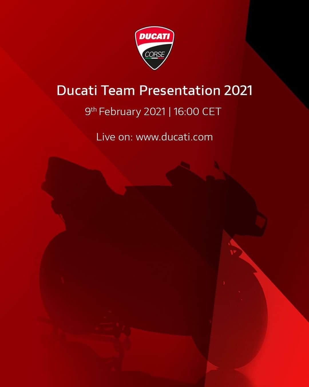 Ducati Japanさんのインスタグラム写真 - (Ducati JapanInstagram)「【MotoGP】イタリア時間の2月9日16時（日本時間2月10日0時）より、ドゥカティチームの2021年チーム体制発表会を行います。ドゥカティの公式ソーシャルメディアではライブ配信を行います。少し遅い時間帯ではありますが、是非ともご覧ください。  詳細は、プロフィール( @ducatijapan )のリンクよりドゥカティ ジャパンのサイトをご覧ください。  #ドゥカティいいじゃん #DucatiTeam2021 #ForzaDucati #ducati #MotoGP」1月26日 19時00分 - ducatijapan