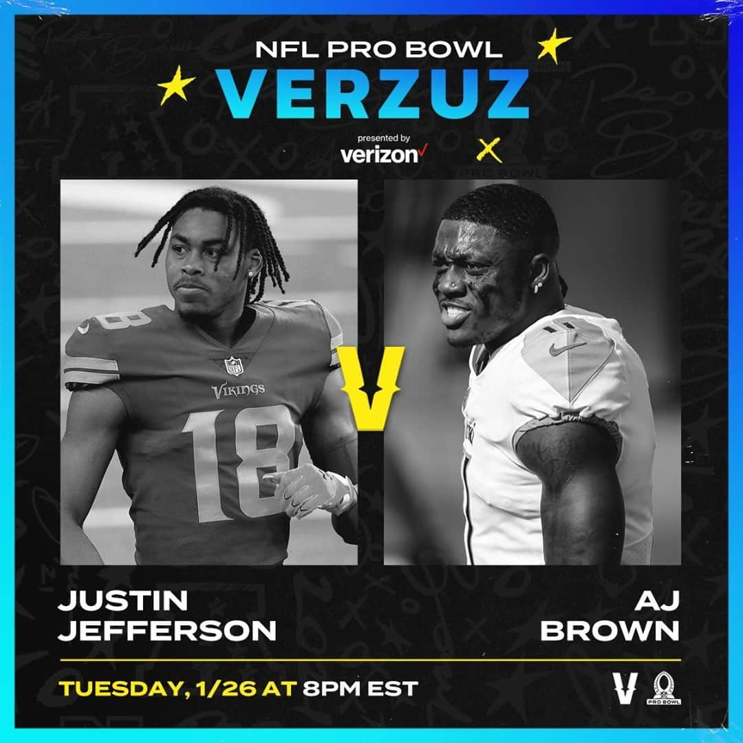 NFLさんのインスタグラム写真 - (NFLInstagram)「TONIGHT: Justin Jefferson vs. A,J. Brown in the first edition of #NFLProBowlVerzuz!⁣ ⁣ 📱: @verzuztv 8pm ET -- live on NFL Instagram!」1月26日 22時30分 - nfl