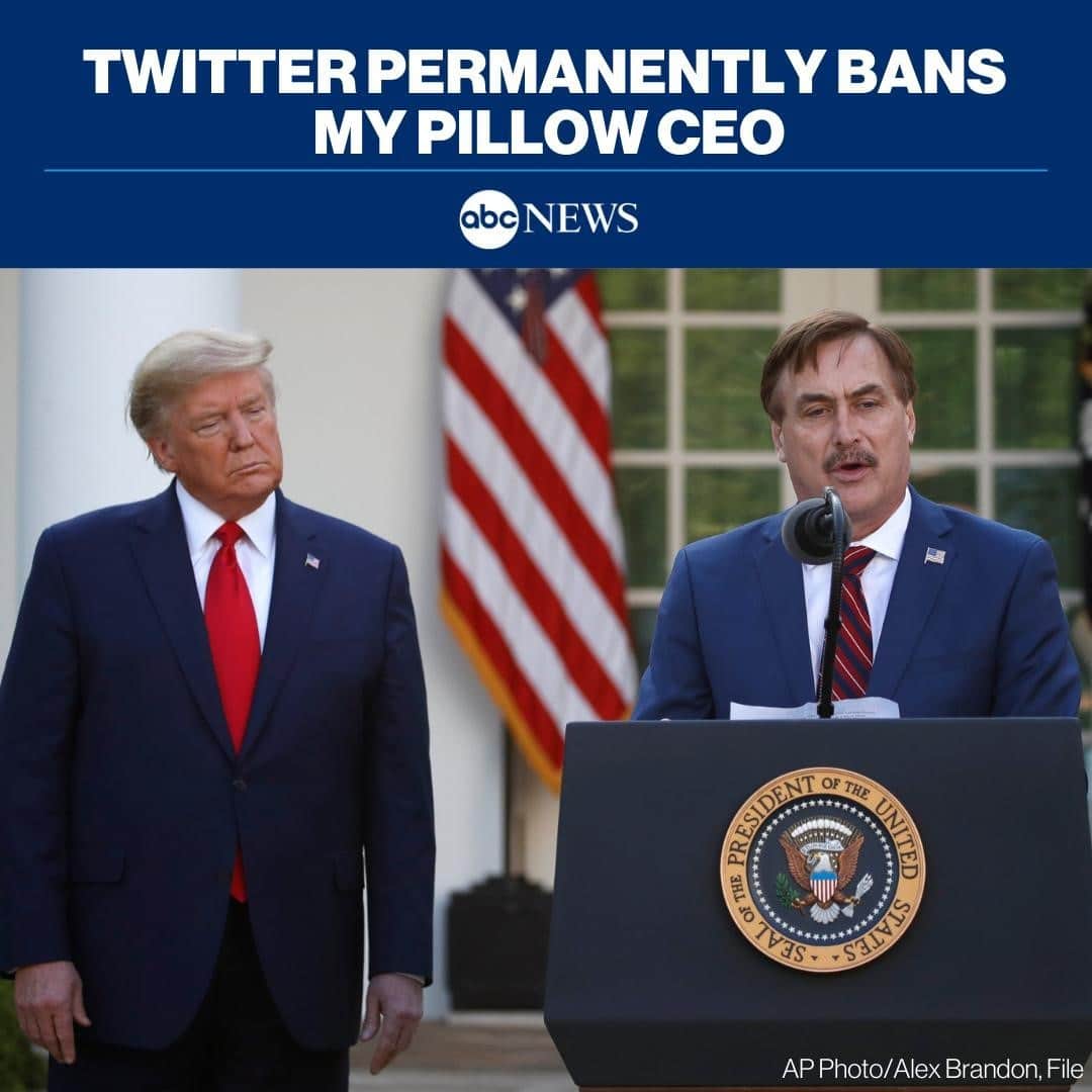 ABC Newsさんのインスタグラム写真 - (ABC NewsInstagram)「Twitter has permanently banned My Pillow CEO Mike Lindell’s account after he continued to perpetuate a baseless claim about the 2020 U.S. presidential election. MORE AT LINK IN BIO. #TWITTER #MYPILLOW #ELECTION2020」1月26日 22時48分 - abcnews