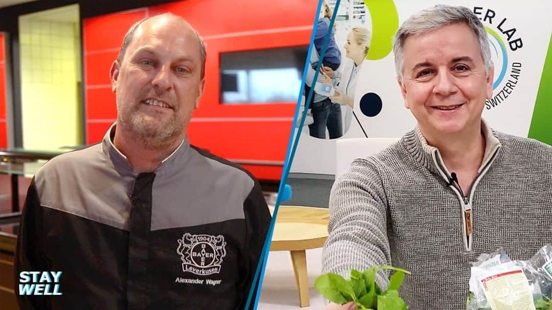 のインスタグラム：「#Staywell with Bayer and @bayer04fussball: This time, our nutrition expert Luca Barella and Bayer 04 chef Alexander Wagner discuss how trace elements and healthy diets support your immune system. Learn more about these important ingredients and what delicious meal rich in trace elements you can prepare. #immunity #teambayer #bayer04 #healthyrecipes #spinach」