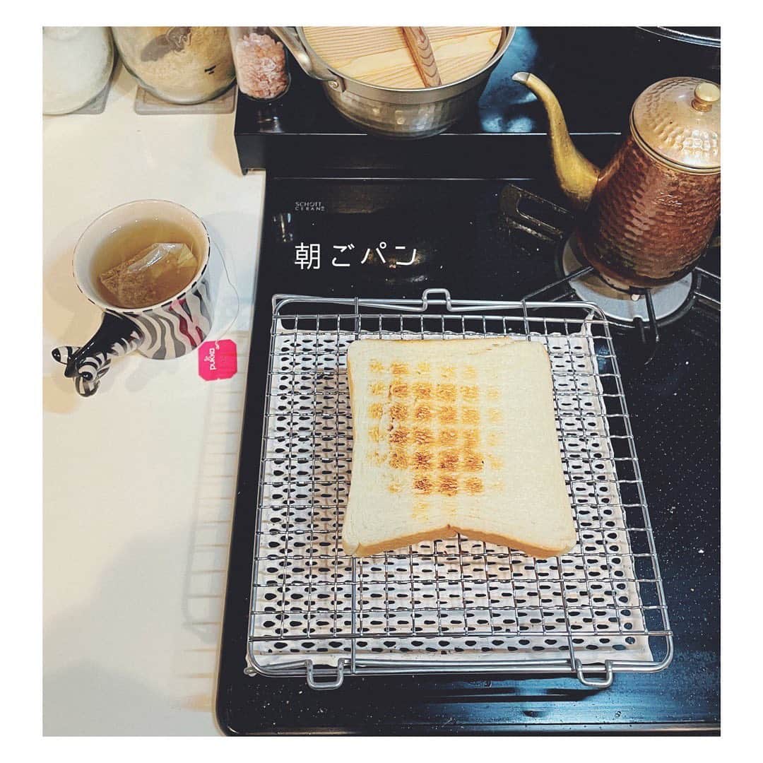 笹峯愛さんのインスタグラム写真 - (笹峯愛Instagram)「今日はトースト。  デデ様、毎朝 餅とトーストを気分で選んでいます。  簡単で有り難いけど。  #セラミック網 #パン #朝ごはん」1月27日 9時46分 - mineco.m