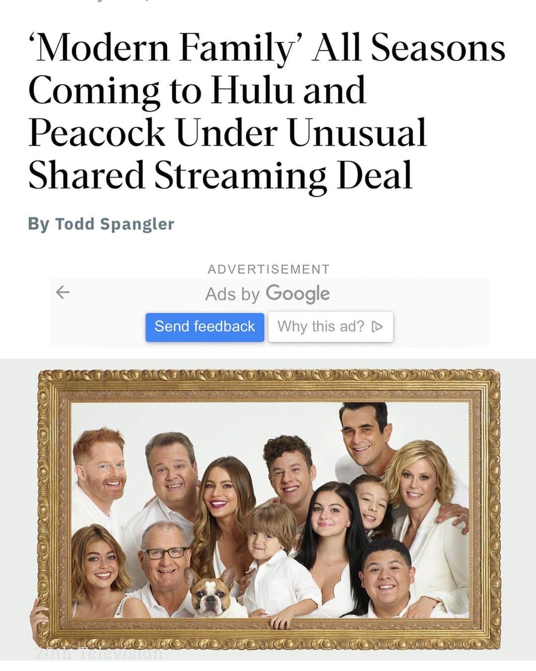 ジェシー・タイラー・ファーガソンのインスタグラム：「All seasons of @abcmodernfam on @hulu & @peacocktv? Sounds like we got something to watch for the next couple weeks! 🥰」