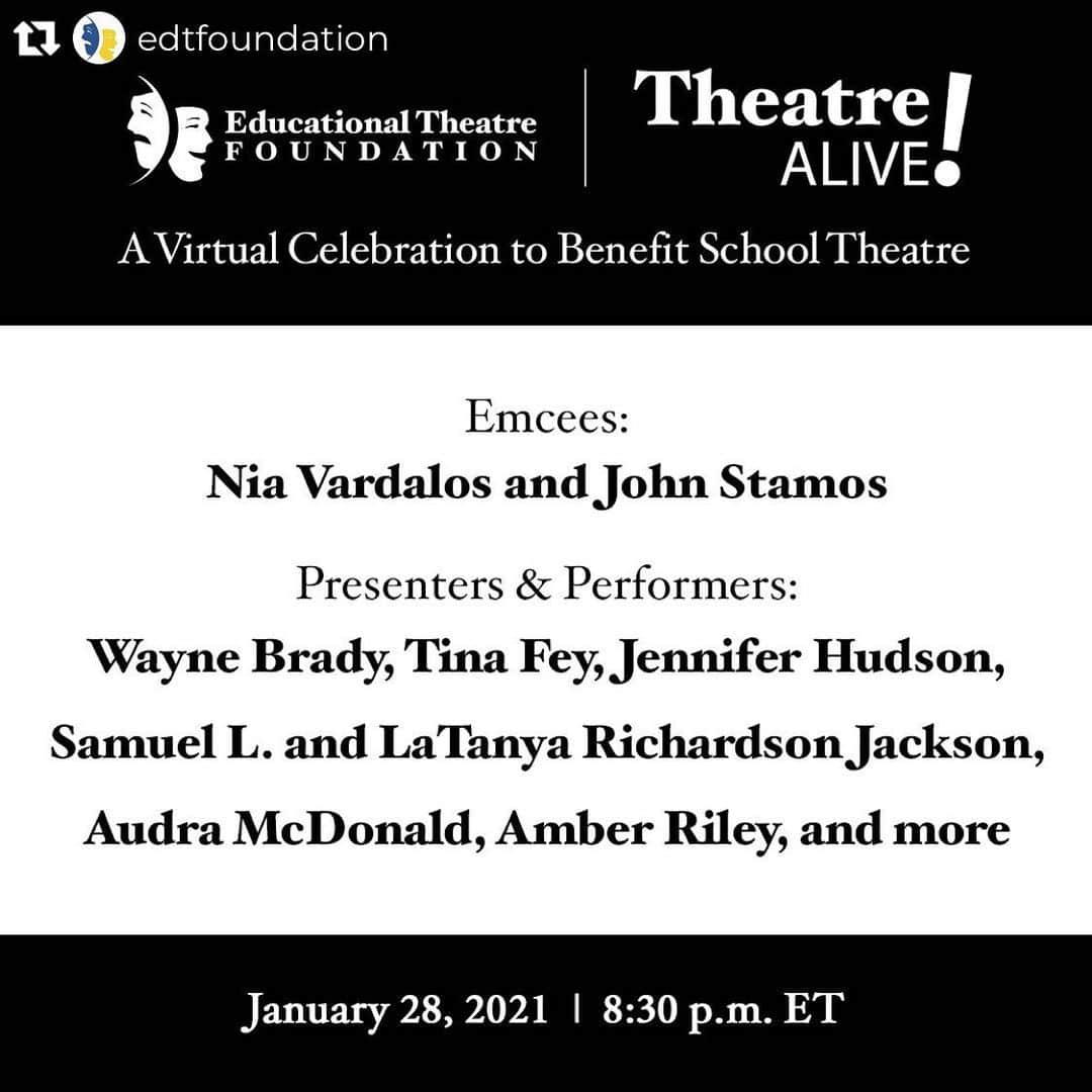 ニア・ヴァルダロスさんのインスタグラム写真 - (ニア・ヴァルダロスInstagram)「Please join as we welcome wonderful guests and raise $$ to get theater into schools. Sign up and the show is free, the link is in the bio of @edtfoundation ! Repost from @edtfoundation • Need we say more? 🌟  If you haven't reserved your free ticket to #TheatreAlive, do so today through our #linkinbio.   And, many thanks to @niavardalos @johnstamos @mrbradybaby @iamjhud @samuelljackson @ltjackson_ @audramcdonald @msamberpriley and more — we'll see you on Thursday!」1月27日 4時19分 - niavardalos