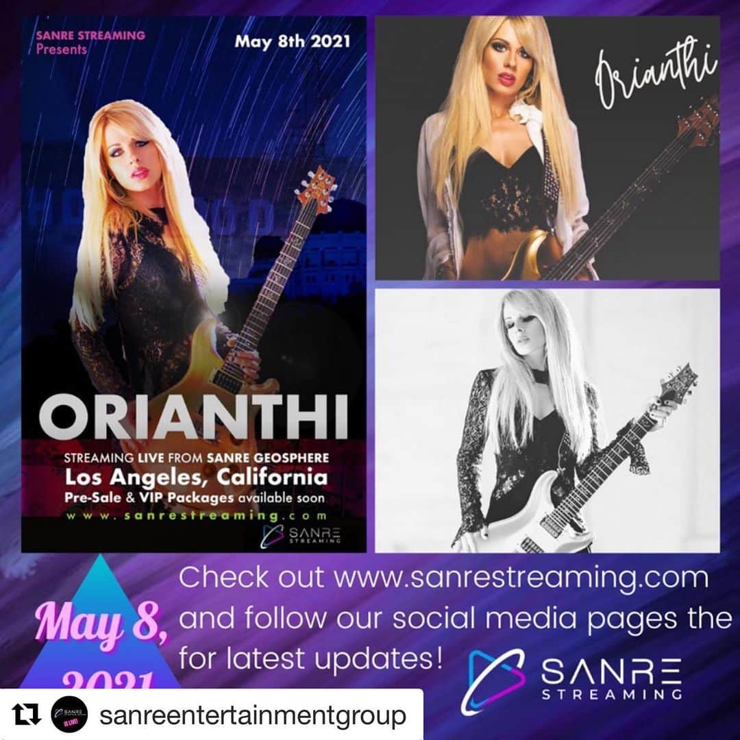 オリアンティさんのインスタグラム写真 - (オリアンティInstagram)「So excited 😊💥✨ #Repost @sanreentertainmentgroup with @get_repost ・・・ May 8, 2021 @iamorianthi will be live streaming from #sanregeosphere in Hollywood, CA! @iamorianthi and @sanreentertainmentgroup merchandise will be available for purchase soon as well! Check www.sanrestreaming.com and social media for all the latest news and updates! Pre-sale tickets and VIP package sales will be announced soon...this event you definitely don't want to miss! #orianthi #sanrestreaming #sanregeosphere #livestream」1月27日 9時10分 - iamorianthi