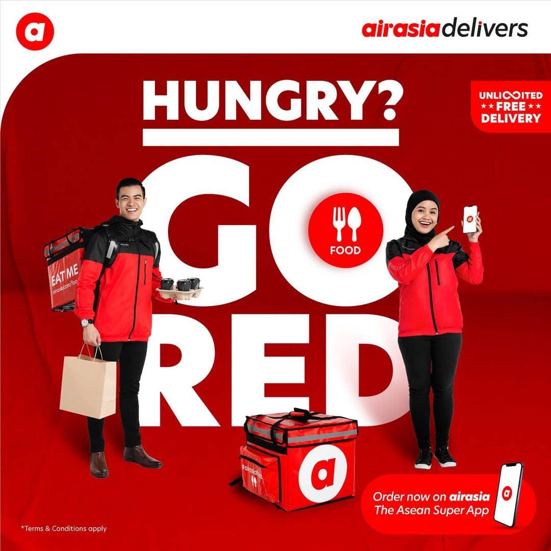 エアアジアさんのインスタグラム写真 - (エアアジアInstagram)「We have green and pink on the road but RED is here to change the game! #airasiaDelivers, always! 💪🏻🔴  Now even better with our extended UNLIMITED FREE DELIVERY!  Order your SHOP, FRESH, & FOOD purchases now on airasia, The Asean Super App or at airasia.com (link in our bio). T&Cs apply*. __________ *Promo is applicable in Klang Valley only. Launching in more cities soon. Stay tuned. For Food: Unlimited Free Deliveries for ALL across Food (up to 15km); Fresh: Use STAYHOME promo code and min. RM30 spend, no distance limitation; and for Shop: min. RM30 spend, no distance limitation.」1月27日 19時30分 - airasiasuperapp
