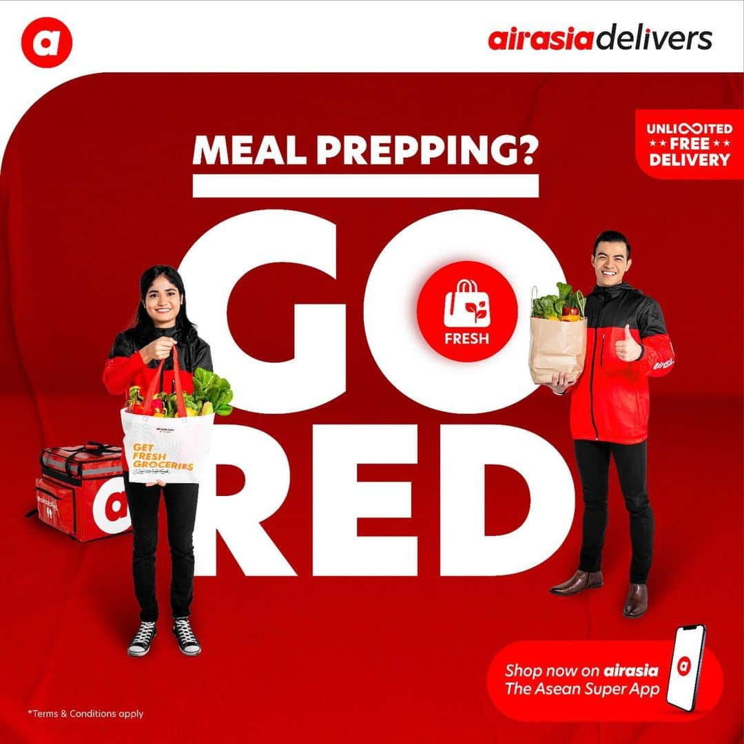 エアアジアさんのインスタグラム写真 - (エアアジアInstagram)「We have green and pink on the road but RED is here to change the game! #airasiaDelivers, always! 💪🏻🔴  Now even better with our extended UNLIMITED FREE DELIVERY!  Order your SHOP, FRESH, & FOOD purchases now on airasia, The Asean Super App or at airasia.com (link in our bio). T&Cs apply*. __________ *Promo is applicable in Klang Valley only. Launching in more cities soon. Stay tuned. For Food: Unlimited Free Deliveries for ALL across Food (up to 15km); Fresh: Use STAYHOME promo code and min. RM30 spend, no distance limitation; and for Shop: min. RM30 spend, no distance limitation.」1月27日 19時30分 - airasiasuperapp