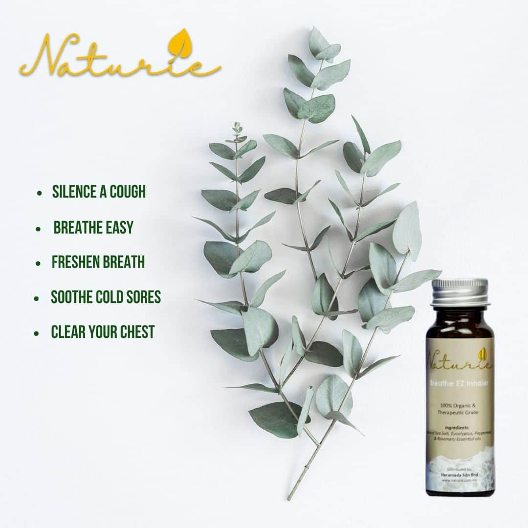 ナチュリエのインスタグラム：「Eucalyptus, a native tree to Australia is known for many of its medicinal usage. Eucalyptus comes with strong antibacterial, antiviral, and anti-fungal proprties , which may explain its traditional use as a treatment for respiratory ailments. . Naturie is a brand that strongly believe in the power of nature. Hence, we have infused eucalyptus oil into our Breathe EZ Inhaler so that it could help to relief symptoms of asthma. . And many have experienced the relief when they inhale Naturie Breathe EZ. .  Naturie Breathe EZ is an inhaler rich in sea salt goodness with a refreshing  scent. . This product is infused with Natural Salt that gives fresh air with natural moisture.  . Eucalyptus, Peppermint & Rosemary EO added into this product will ease your airways and release pressure making breathing much easier for you. . Try it to believe it.  Naturie BEZI can be purchased at www.naturie.com.my」