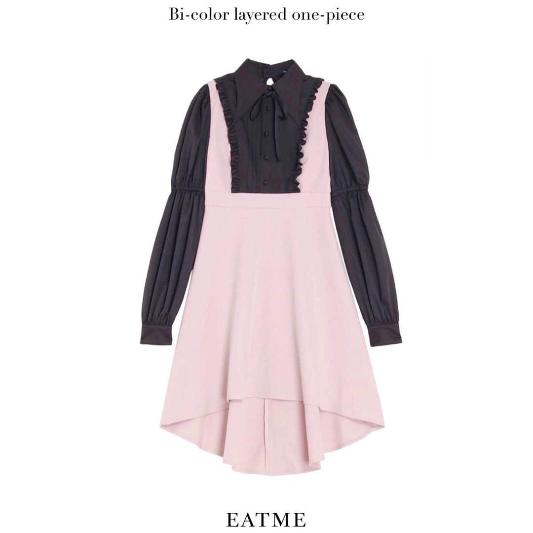 EATMEのインスタグラム：「1.27 update... #EATME #JANUARY #NEW #ITEM . TOP画面のURLからEATME WEB  STOREをCHECK▶︎▶︎▶︎ @eatme_japan . 🌹バイカラーレイヤードワンピース ¥13,000(＋tax) PNK.CLM.BLK ☑︎S/M ※発売中 . #EATME_CODE #eatmejapan #イートミー」