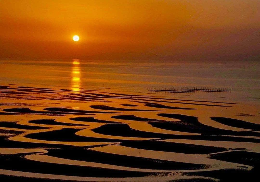 JALさんのインスタグラム写真 - (JALInstagram)「. Beautiful "waves" in the sand are visible at Okoshiki Beach when the tide is low. #NewJourneyJanuary  風と波で描かれた砂の曲線が美しい #御輿来海岸 🌅 . . Photo by @m.shimoshimo Post your memories with #FlyJAL  #JapanAirlines #japan #kumamoto #sunset_madness」1月27日 17時30分 - japanairlines_jal