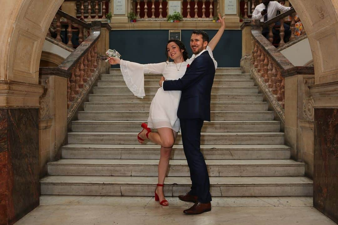 ミナさんのインスタグラム写真 - (ミナInstagram)「❤️ "I absolutely loved my dress on our wedding day.  I couldn't have been happier with it! I've already recommended Indiebride to 2 friends who asked, I hope they also find a dress that makes them as happy as mine did :)" ❤️⁠ ⁠ Didn't Anne look cool in her Gabrielle dress and red heels?! Gabrielle dress is made of English peace silk, lined with either rPET or silk (your choice) and detailed with English lace trimmings. If you want the dress to be 100% made in England, we can line it with the peace silk too! 😍⁠」1月27日 17時30分 - indiebride.london