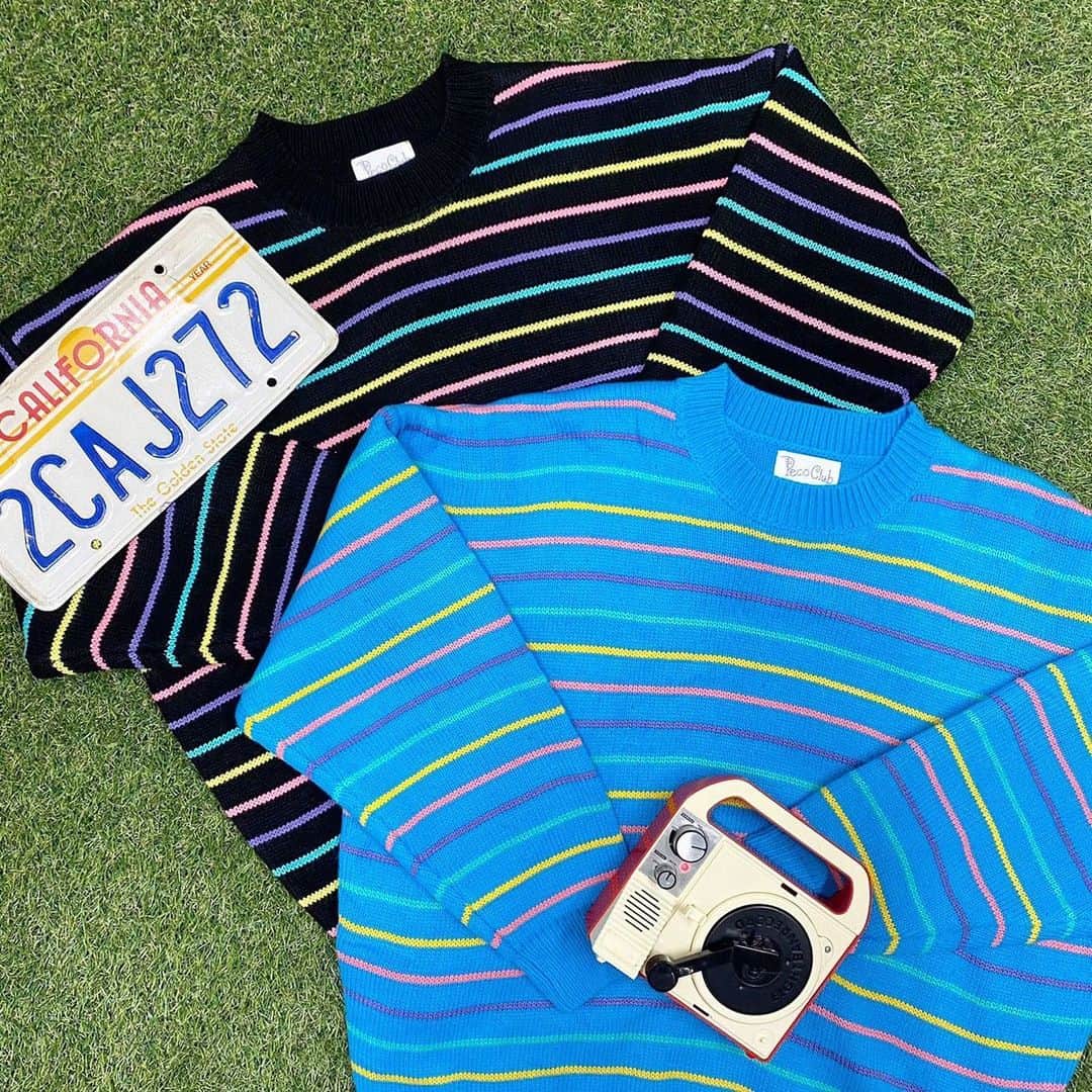 PECO CLUBのインスタグラム：「🔵🔻Peco Club New Item🔺🔵  🌀Multi color border knit ￥7,200+tax Color：Black,Blue Size：Free  #PecoClub」