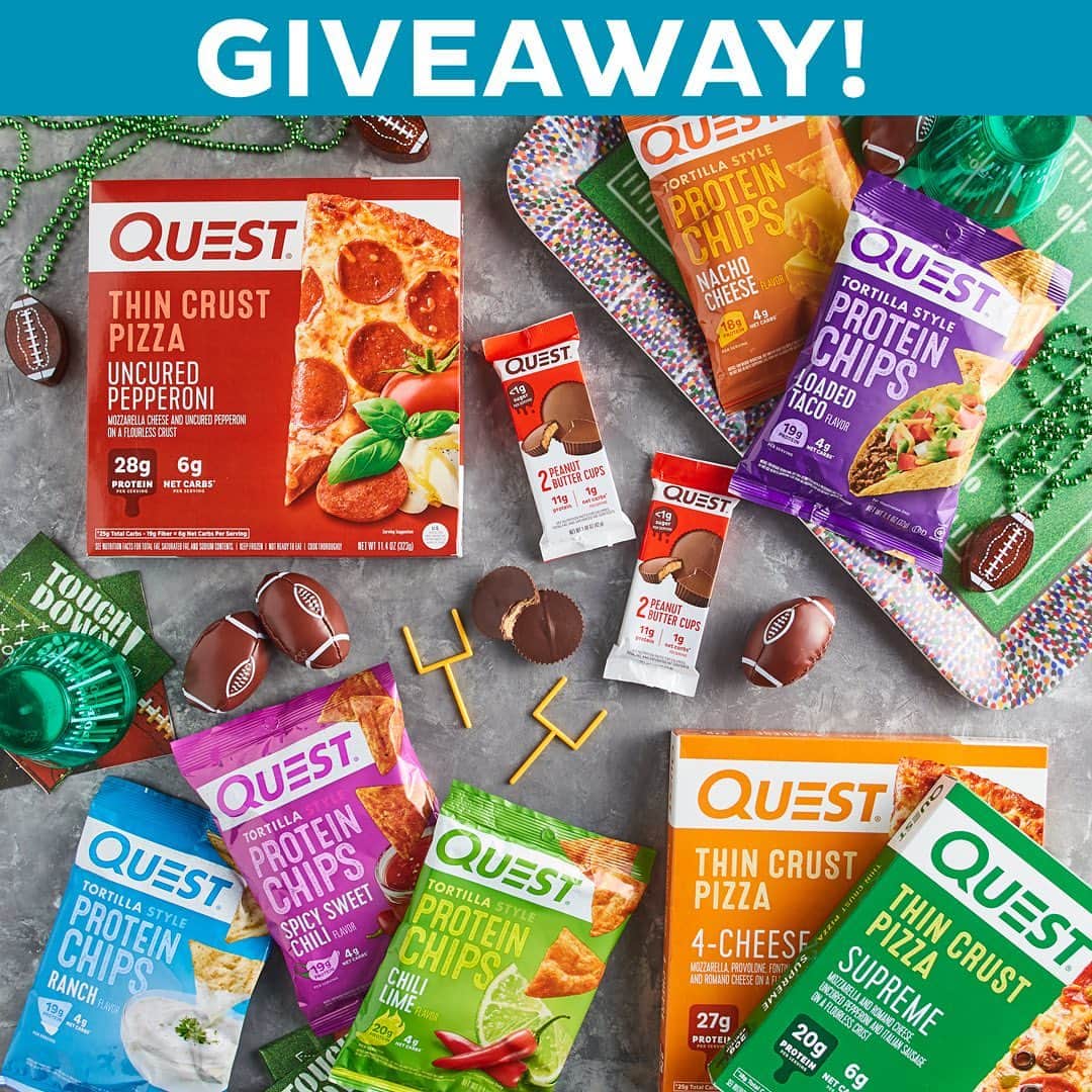 questnutritionさんのインスタグラム写真 - (questnutritionInstagram)「#BIGGAME GIVEAWAY! 💪🏈🥳 Who wants their game day table to have all this? SIX (6) winners will win the assortment! 🤩 • TO ENTER, see the steps below: • 1️⃣. LIKE this post. 2️⃣. FOLLOW @questnutrition. (We check 🧐) 3️⃣. TAG YOUR FRIENDS who’d you share with.👇 (You can tag multiple friends. ONE FRIEND ONLY TAGGED PER COMMENT. The more people you tag = higher chance of winning. So tag as many of those special people away! 🎉) • Winners will be randomly selected & announced on 1/31/21 in the comments. U.S. winners only. Must be 18+ or older to win. Each winner will win: (1) Peanut Butter Cups 12-Pack, (1) Ranch Chips Box of 8, (1) Nacho Cheese Chips Box of 8, (1) Loaded Taco Chip Box of 8, (1) Chili Lime Chips Box of 8, (1) Spicy Sweet Chili Box of 8, (2) coupons to redeem free Quest Pizza, one pizza per coupon. Contest is not affiliated with Instagram. Good luck! #OnaQuest #QuestNutrition」1月28日 4時42分 - questnutrition