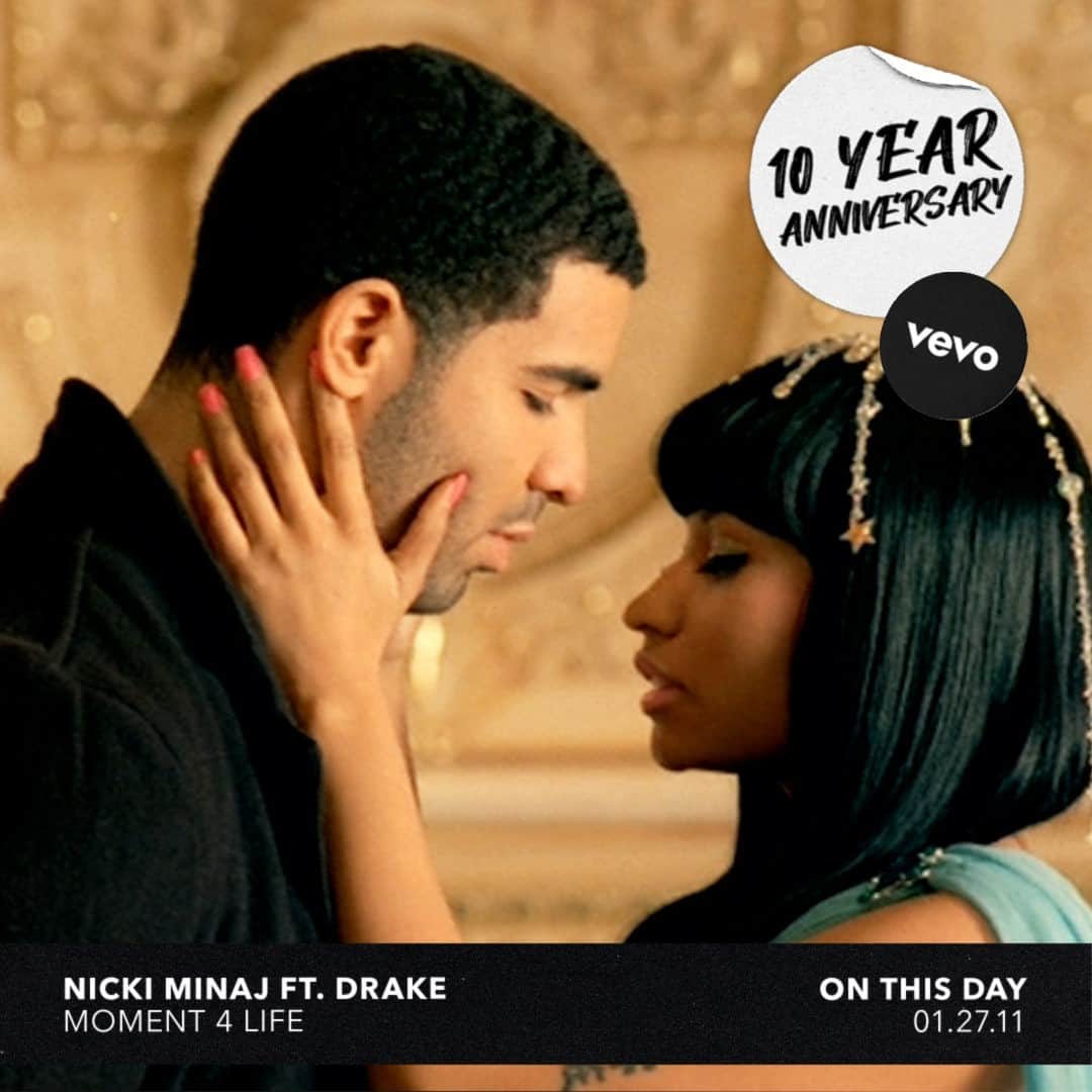 Vevoさんのインスタグラム写真 - (VevoInstagram)「They will retire with the crown…yes 👑 @nickiminaj & @champagnepapi's “Moment 4 Life” video came out 10 years ago and we still got it on replay. Watch it again! ⠀⠀⠀⠀⠀⠀⠀⠀⠀ ▶️[Link in bio] #NickiMinaj #Drake #Moment4Life」1月28日 5時00分 - vevo