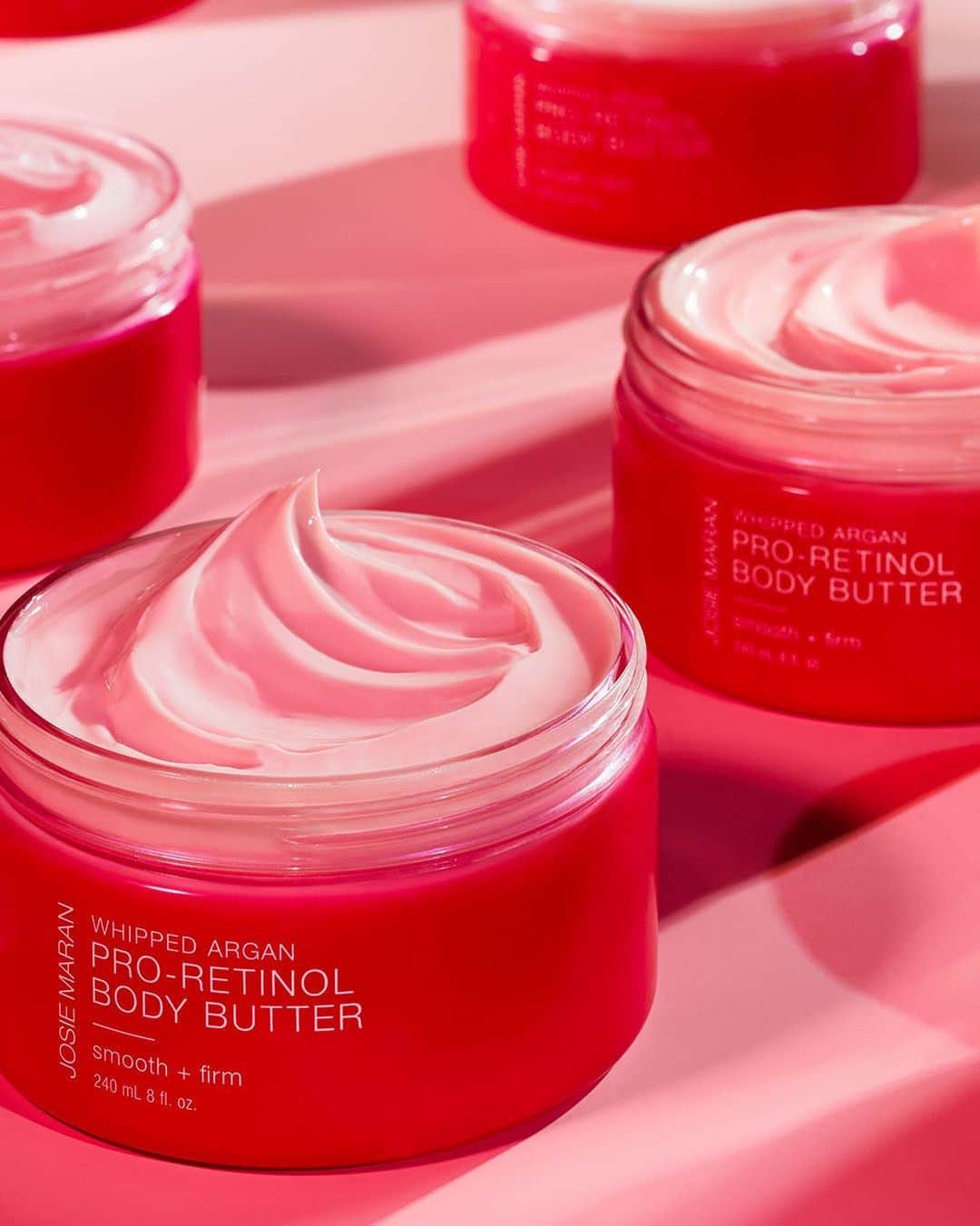 ジョジー・マランのインスタグラム：「Our new glow-inducing, skin-revitalizing Whipped Argan Pro-Retinol Body Butter... 🌟 Supremely hydrates with 100% Pure Argan Oil ⚡️ Helps firm fine lines and smooth bumpy texture with Pro-Retinol ✨ Leaves skin super soft and healthy without any irritation ⠀⠀⠀⠀⠀⠀⠀⠀⠀ Check out our latest highlight to learn more about this total care body butter. #whippedretinol」