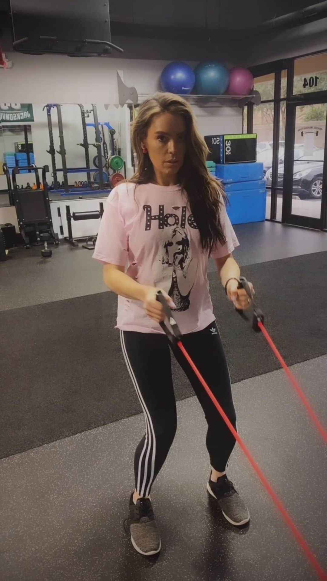 アンナ・ハウスのインスタグラム：「🦋 Solid and time for variations. We are back on it! Anyone can do these at home @jfronk66 @bodybalanceinstitute #workoutpartner#newstart#strengthtraining」