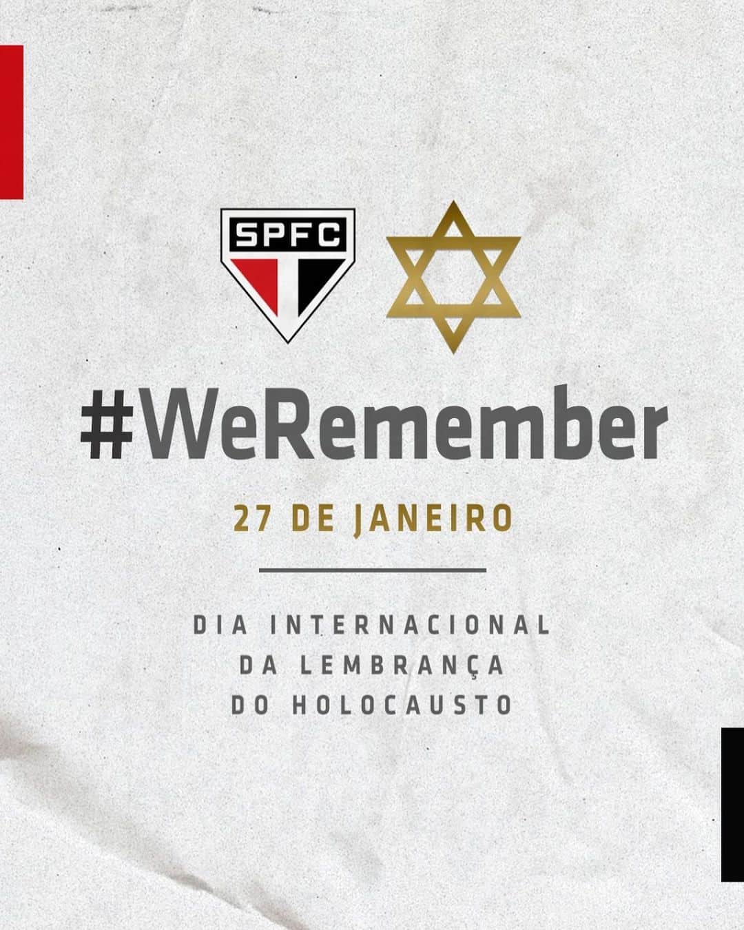 São Paulo FCさんのインスタグラム写真 - (São Paulo FCInstagram)「Dia Internacional da Lembrança do Holocausto: não esquecer para não repetir.  O São Paulo FC não esquece e repudia qualquer manifestação de ódio, violência e discriminação. Somos todos iguais.  #WeRemember」1月27日 21時02分 - saopaulofc