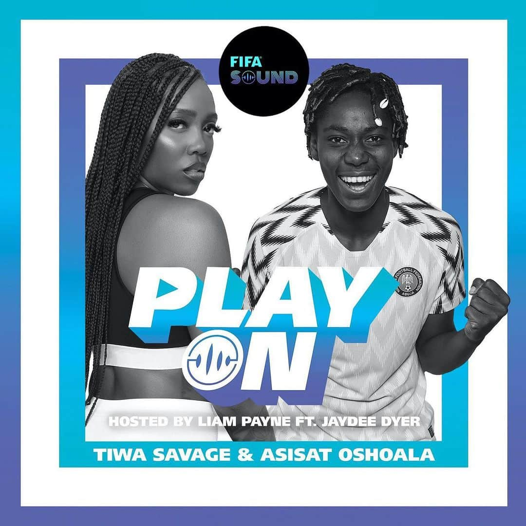 ティワ・サヴェージのインスタグラム：「3rd episode of the FIFA @fifaworldcup play on podcast out now with @liampayne and @jaydeedyerofficial and @asisat_oshoala   #FIFASOUND #PLAYON」