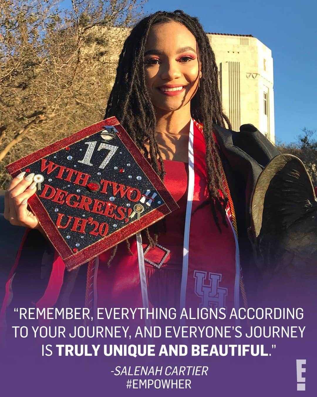E! Onlineさんのインスタグラム写真 - (E! OnlineInstagram)「Her journey: At 17, Salenah Cartier is not only the youngest graduate from the University of Houston, but she received 𝐭𝐰𝐨 degrees with highest honors. Currently, she's enrolled in a masters of education program. 👏👏#EmpowHER (📷: @salenahcartier)」1月27日 22時00分 - enews