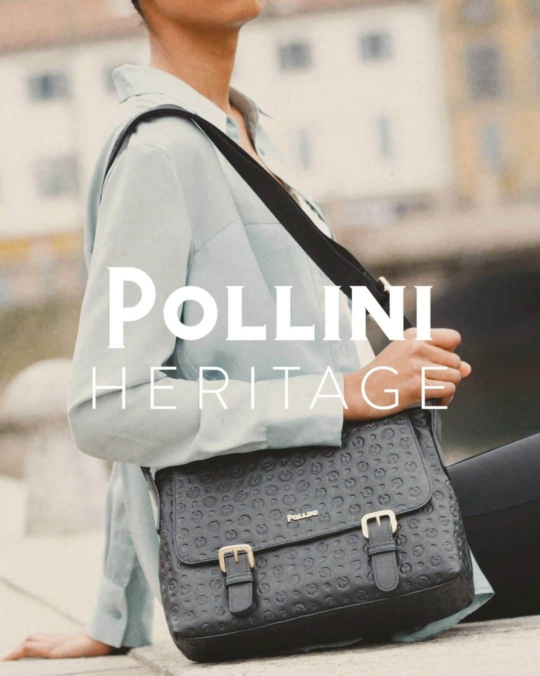 ポリーニのインスタグラム：「Out now. Discover the new Pollini Heritage SS21 collection in charming black leather embossed with the iconic all-over logo motif.  Available online via link in bio.  #Pollini #PolliniHeritage #LogoEmbossed #SS21」