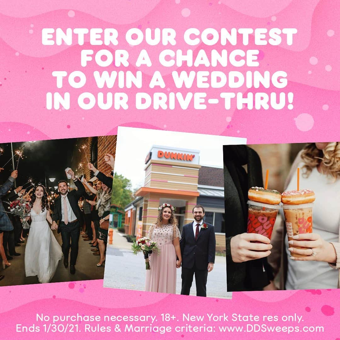 ダンキンドーナツさんのインスタグラム写真 - (ダンキンドーナツInstagram)「Calling all New Yorkers!!  Save the date 👰💍 because love is in the air, and in our Drive Thru! 🚙  Enter for a chance to win a Drive Thru wedding- courtesy of us. You read that right. Say “I do”, or renew your vows on 2.12.21  To Enter: 💗Follow @dunkin on Instagram 💗Post a photo showing us how Dunkin’ is part of your love story and/or why you want to get married at a Dunkin’ Drive-thru using #DunkinIDoContest. Don't forget to tag us @Dunkin'! 💗Further details in our bio!  No purchase necessary. 18+. New York State res only. Ends 1/30/21. Rules & marriage criteria: www.DDSweeps.com」1月28日 0時01分 - dunkin