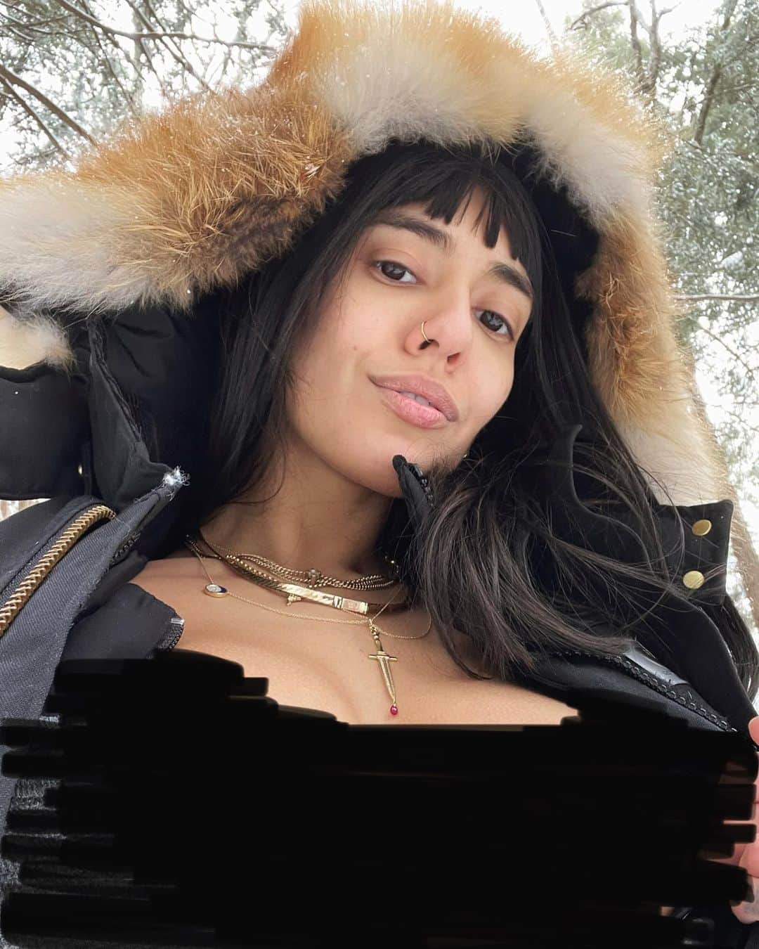 Janice Griffithのインスタグラム：「briefly pretended not to be a lizard and did snow (i promise my lips are not as dry as they look) 👉🏽 swipe for hams」