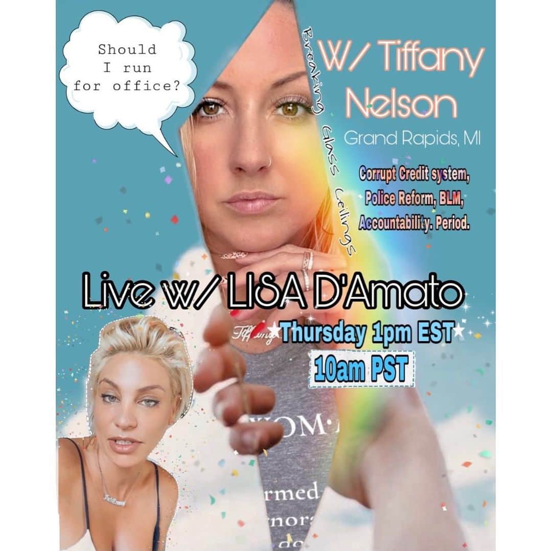 リサ・ダマトのインスタグラム：「Hot Girl Shit Talks Politics! Let’s Go! 💅🏼💅🏽💅🏿 . Going LIVE TMRW w/ @tiffanyjnelsonforthepeople . I don’t know if you know but Qanon wackadoo’s are running (literally RUNNING) to campaigns to run for office in different states around the USA. If these vile POS’s are going to run in an attempt to take over the government again and have actually been successful a couple times why the hell can’t we? Gonna have a chat with Tiff to see what we can do. Like...what are the next steps if you want to make a difference in your city/ community? What are further steps for serious police reform? Allocating government funs towards real change like the racial wealth gap in communities and funding our schools instead of constantly stripping funds from education programs and schools?  . .We are also going to chat about BLM as white girls in this space, the corrupt credit system, and plain accountability in government.  ——————————————- .We’d love for you to join in and listen and ask us some questions. . I’m not a professional in any of these topics but I do truly care and want to make a difference. Learn with us. ✊🏼🖤💅🏼💕 . .Enjoy the next slides. I sure love love them and wanted to share. 🖤 💅🏼💥  . Last slide get your hat at @quentin.quarantino ✊🏼 ——————————————— . #runningforoffice #politics #USA #whitegirlstwerk #whitegirlsevolving #whitesupremacy #dismantling #dismantlingracism #qanonisacult #goingLIVE #humanity #equality #BLM #pokicereform #staceyabrams #moms #policereform #silenceisviolence #coribush #womenempowerment #glassceiling #kamalahrris #bidenharris2020」