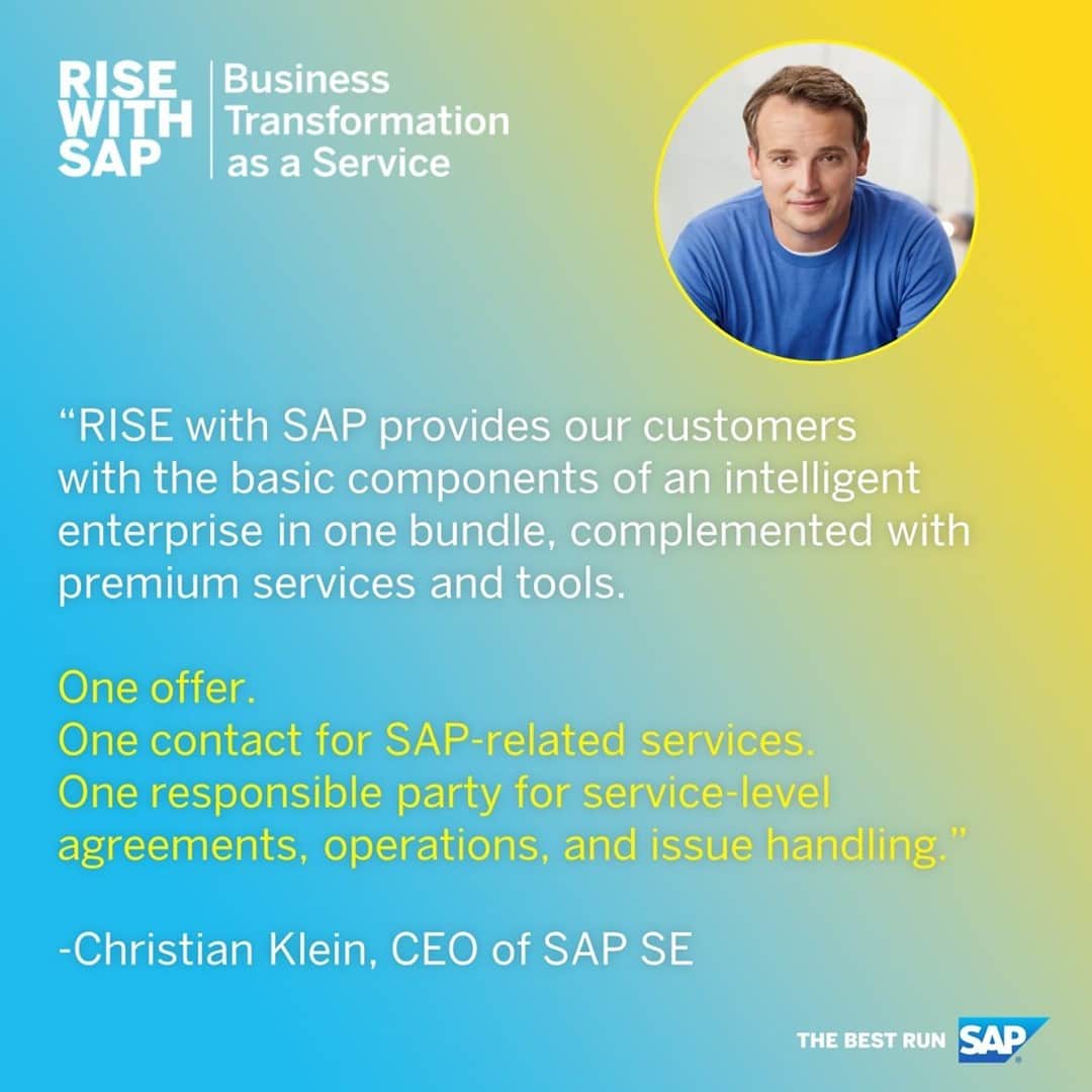 SAPさんのインスタグラム写真 - (SAPInstagram)「"Companies need Business Transformation as a Service to truly transform." –@christian_klein_ck, SAP CEO   Explore SAP's latest offering, #RISEwithSAP ➡️ sap.com/rise」1月28日 7時53分 - sap