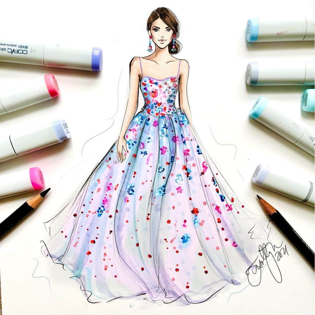 Holly Nicholsさんのインスタグラム写真 - (Holly NicholsInstagram)「Armani Privé, Spring 2021 Couture. Watch my stories for the process video ♥️🎨 sketched with @copic_official on @strathmoreart smooth bristol ♥️ @giorgioarmani #pfw #coutureweek #couture #armani #armaniprive #pariscoutureweek #fashionillustration」1月28日 8時45分 - hnicholsillustration