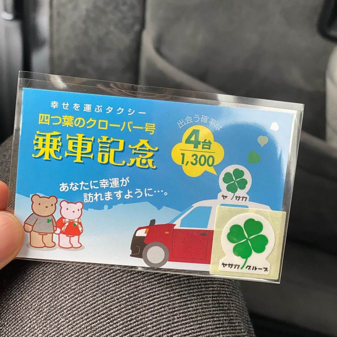 鴨志田由貴のインスタグラム：「やった！今日たまたま乗ったタクシーが四つ葉でした！ しかも黒の中型はこれ1台だから 1/1300の四つ葉タクシーに乗れた！ 朝から嬉しい！」